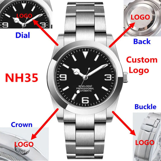 Custom Logo Luxury NH35 Watch for Women Men Watches 36MM/39MM Automatic Mechanical Wristwatches Sapphire Lume 10Bar Dive Reloj