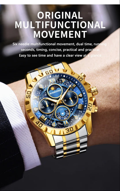 Chronograph Luxury Brand Stylish Men Luminous Wrist Watches For Male Clock Stainless Steel Band Men Business Quartz Watches