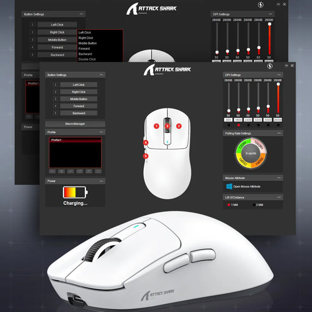 Mouse Gaming Wireless X3 ATTACK SHARK colore rosso, polling rate 4K, connessione Bluetooth tri-mode, PAW3395, mouse gaming Bluetooth con macro