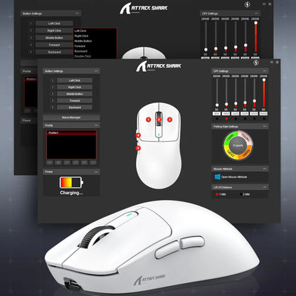 Mouse Gaming Wireless X3 ATTACK SHARK colore rosso, polling rate 4K, connessione Bluetooth tri-mode, PAW3395, mouse gaming Bluetooth con macro