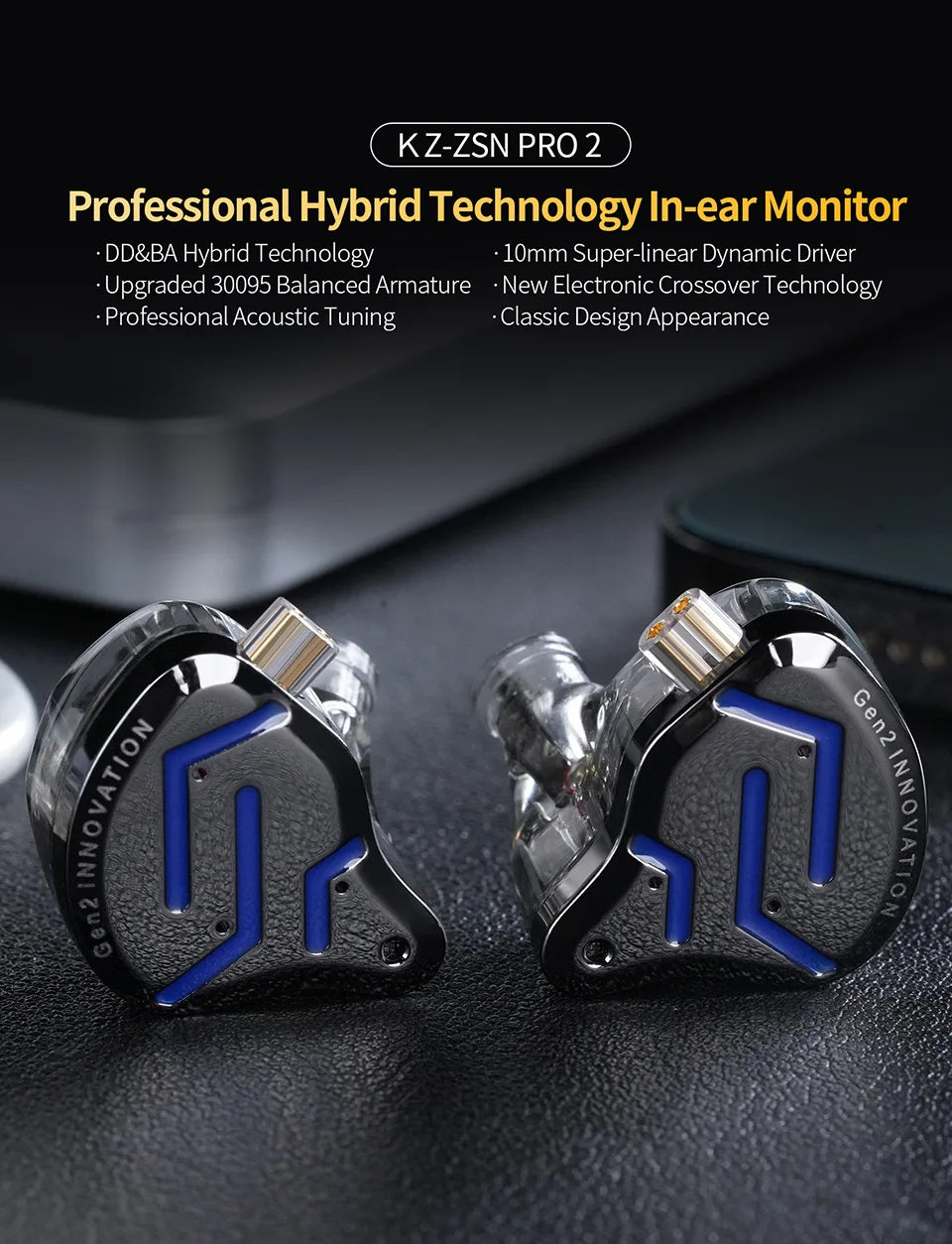 Cuffie cablate in-ear KZ ZSN Pro 2 Hybrid – Auricolari 1BA+1DD HiFi con bassi, cancellazione del rumore e microfono