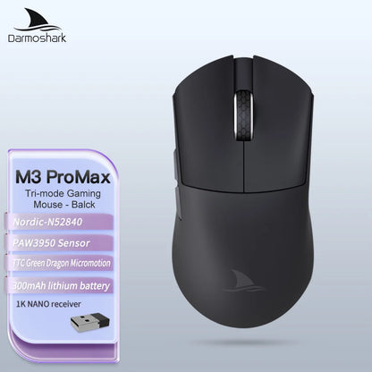 Herná myš Darmoshark M3Pro 2.4G BT bezdrôtová s trojitým režimom, snímačom PAW3395, N52840, 26000DPI, pre veľkú ruku, makro ovládač, myš na hranie