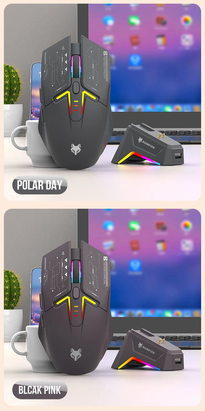 XUNSVFOX H2 Wireless Bluetooth Dual-Mode Mouse with RGB Lighting Effect for Laptop Gaming and Office, Magnetic Charging