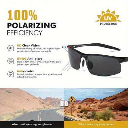 Ochelari de soare polarizați pentru bărbați marca CLLOIO, ramă din aluminiu, UV400, anti-orbire, ochelari de soare pentru bărbați, ochelari de condus, fără ramă, Oculos De Sol