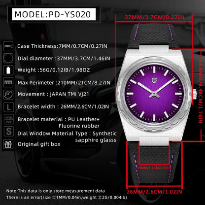 PAGANI DESIGN 2025 new thin 7MM men's quartz watch VJ21 37MM sapphire stainless steel waterproof 10Bar luminous C3 reloj hombre