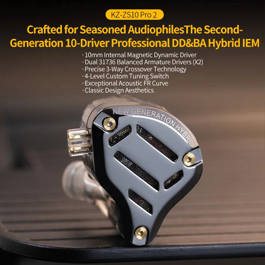 KZ ZS10 PRO 2 In-Ear Monitor IEM Earbuds – Hybrid Wired Earphones with 1DD+4BA Drivers, Professional Gaming IEM Earbuds, HiFi Noise Isolating In-Ear Monitor Headphones with Microphone