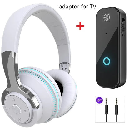 Casque Bluetooth sans fil avec micro, adaptateur USB, suppression du bruit, stéréo, pliable, basses puissantes pour TV