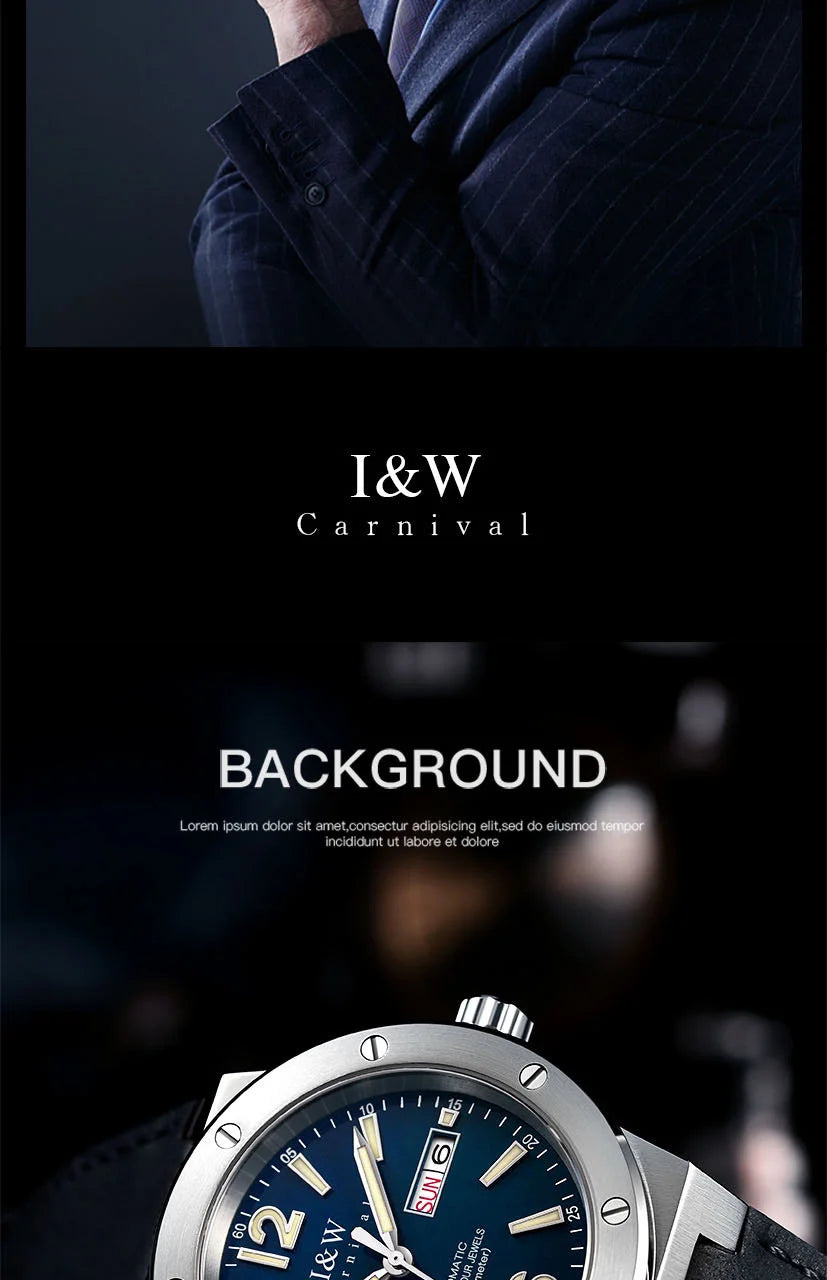 Carnival Brand IW High-End Series Luxury Sapphire Mechanical Watch Men 50M Waterproof Imported Movement Automatic Watches Mens