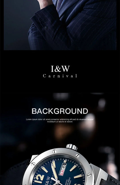Carnival Brand IW High-End Series Luxury Sapphire Mechanical Watch Men 50M Waterproof Imported Movement Automatic Watches Mens