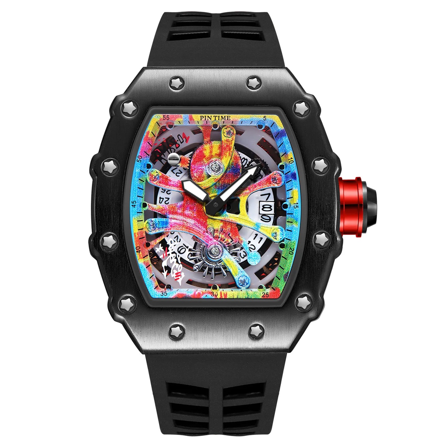 Luxury Watch Men Wrist Watches Tonneau Multifunction Graffiti Dial Auto Date Waterproof Sports Casual Clock Men Quartz Watches