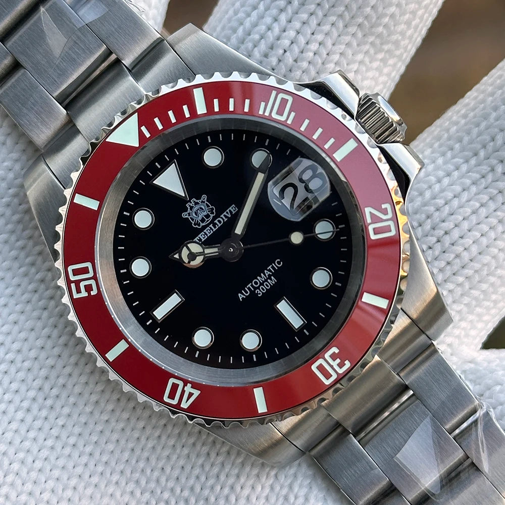 Steeldive Brand Watch SD1953C Red Bezel Diver Watch Men 300M Waterproof Sapphire Glass BGW9 Luminous NH35 Automatic Dive Watch