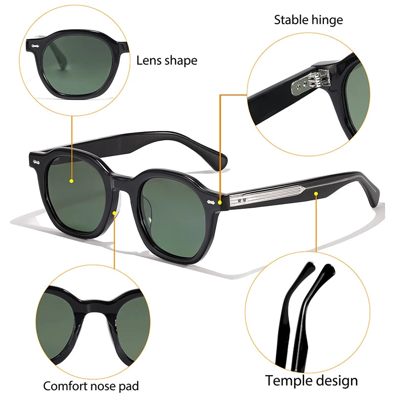 HBK Vintage – Ochelari de soare simpli, rotunzi, pentru bărbați, cu ramă mică, din acetat de înaltă calitate; ochelari de soare pentru femei, pentru petreceri, călătorii și activități în aer liber