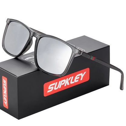 Ochelari de soare SUPKLEY pentru bărbați, polarizați, confortabili, cu ramă pătrată, accesoriu ușor pentru ochelari, cu original