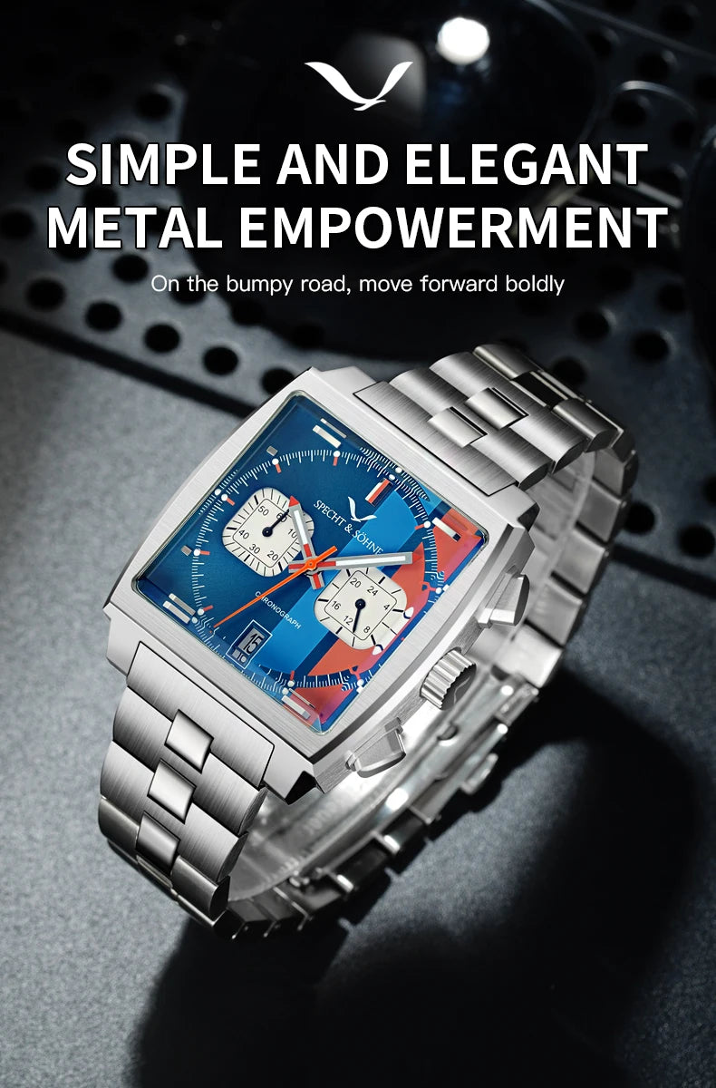2024 Specht & Sohne New Classic Men's Quartz Watch Blue Color Stainless Steel Japan VK63 Movt Genuine Leather Montre Homme 39MM