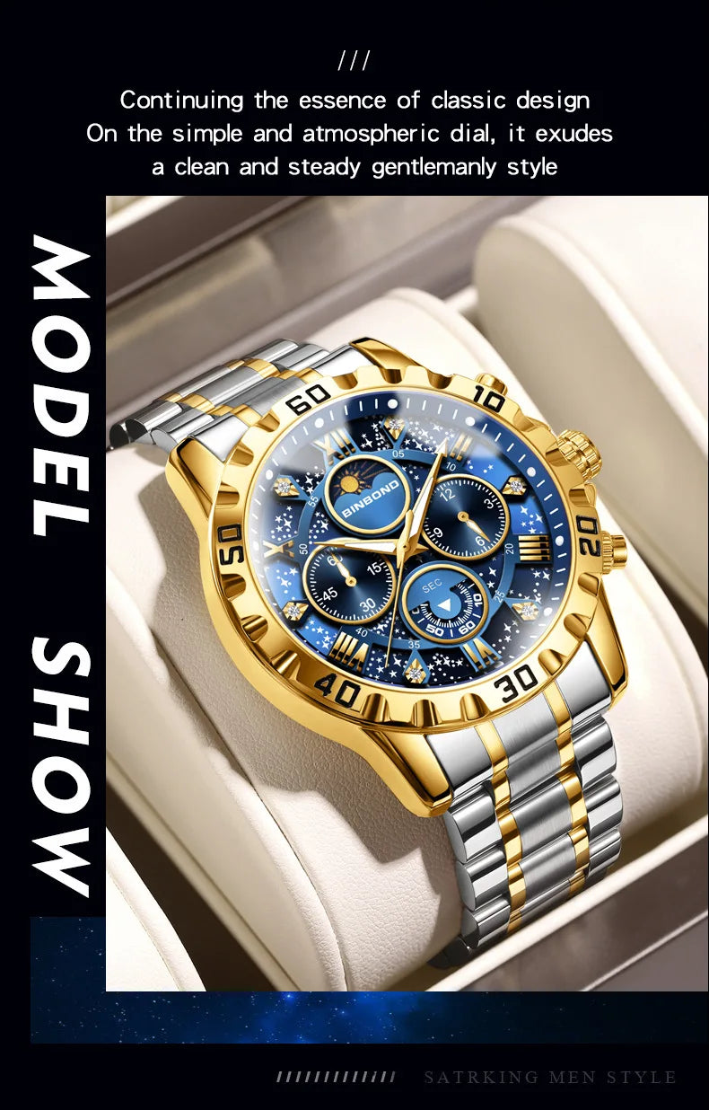 Chronograph Luxury Brand Stylish Men Luminous Wrist Watches For Male Clock Stainless Steel Band Men Business Quartz Watches