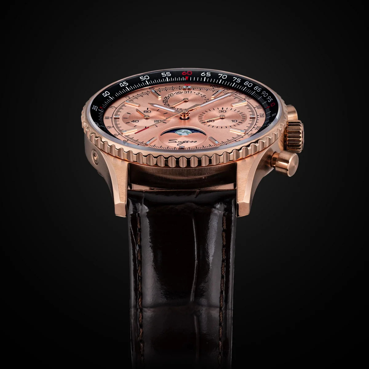 Sugess Chronograph Watch of Man ST1908 Swanneck Movement Mechanical Moonphase Wristwatches Waterproof Calendar Vintage New S468