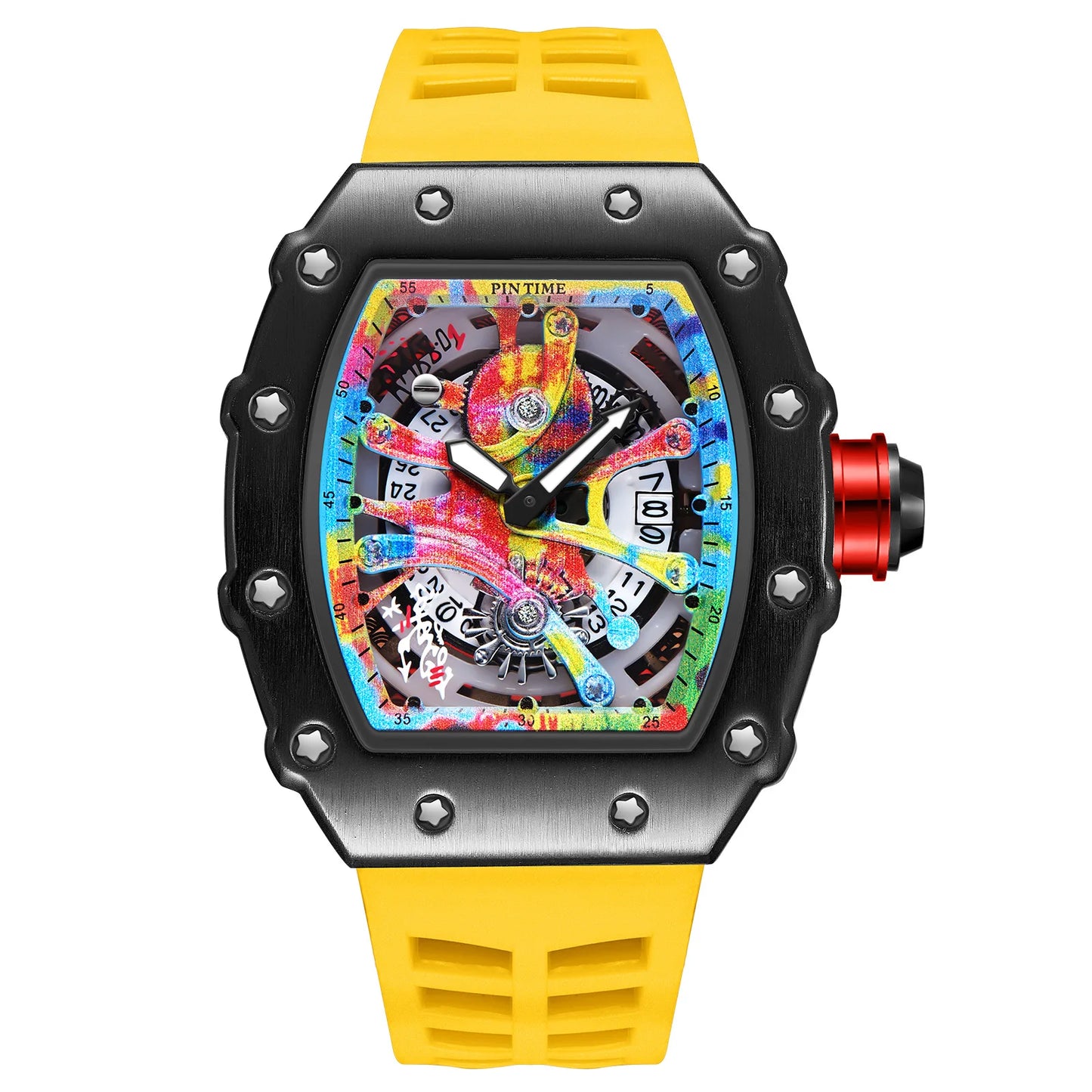 Luxury Watch Men Wrist Watches Tonneau Multifunction Graffiti Dial Auto Date Waterproof Sports Casual Clock Men Quartz Watches