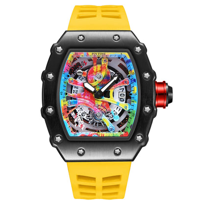 Luxury Watch Men Wrist Watches Tonneau Multifunction Graffiti Dial Auto Date Waterproof Sports Casual Clock Men Quartz Watches