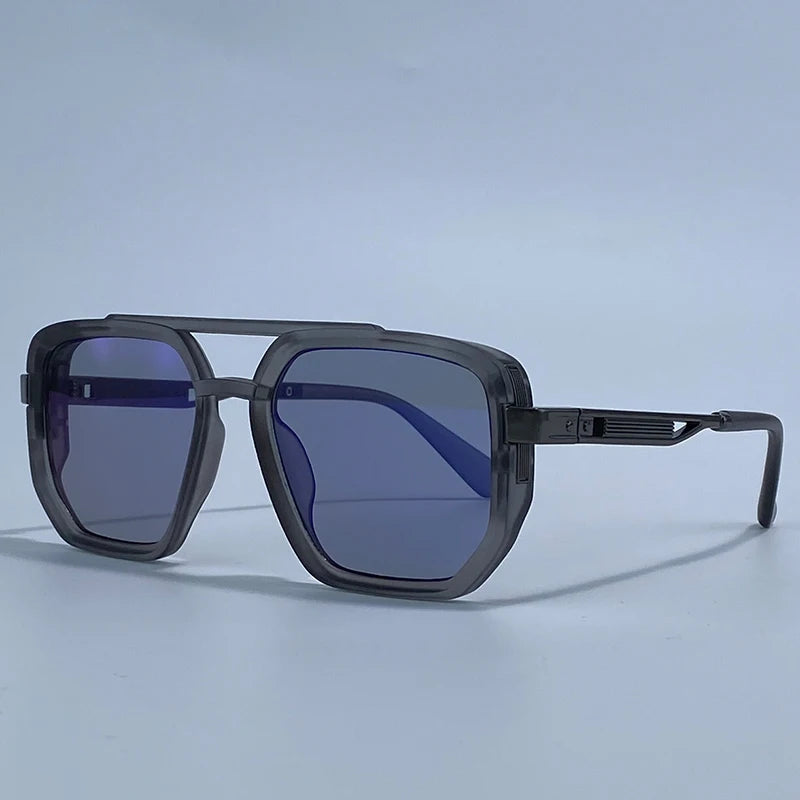 Ochelari de soare pătrați polarizați pentru bărbați, de lux, în stil vintage, cu punte dublă, lentile cu gradient, ochelari de soare pentru șofat, ochelari de soare retro cu partea superioară plată, pentru bărbați