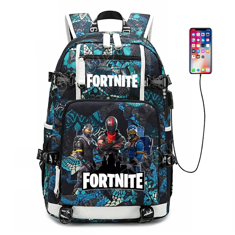 Mochila escolar para estudante com estampado do jogo Fortnite, para rapazes e raparigas, grande capacidade, impermeável, leve e resistente, presente de aniversário