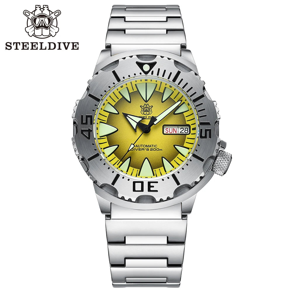 STEELDIVE SD1984 New Arrival 42.2MM M onster 200M Waterproof NH36 Day Function Sapphire Glass Automatic Movement Steel Bracelet