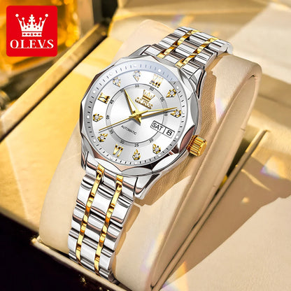 OLEVS 6727 Ladies Watch Automatic Mechanical Watch Stainless Steel Waterproof Calendar Week Watches For Women Luxury Elegant New