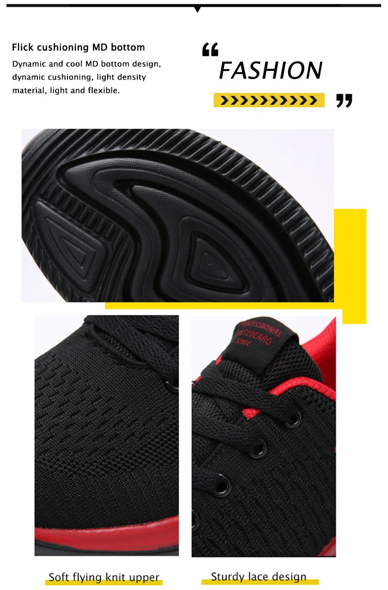 Herr- och dam-sneakers i stickat material, andningsbara sportskor för löpning, promenader och gym
