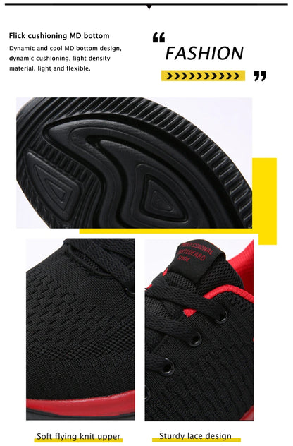 Herr- och dam-sneakers i stickat material, andningsbara sportskor för löpning, promenader och gym