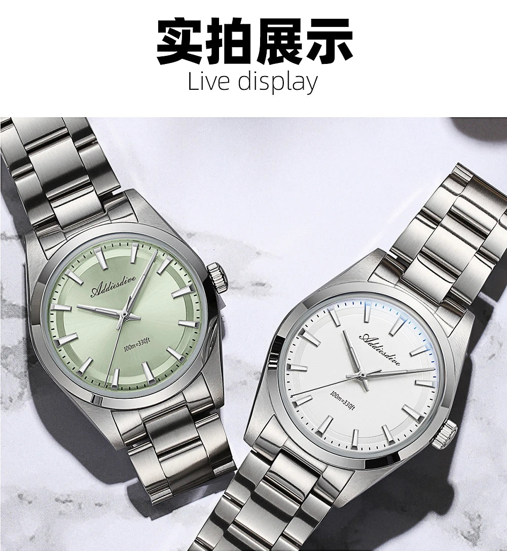 ADDIESDIVE Luxury Men's Steel Watch Bubble Mirror Glass Quartz Watch BGW9 Blue Luminous 100ATM Analog Watch Reloj Hombre AD2066