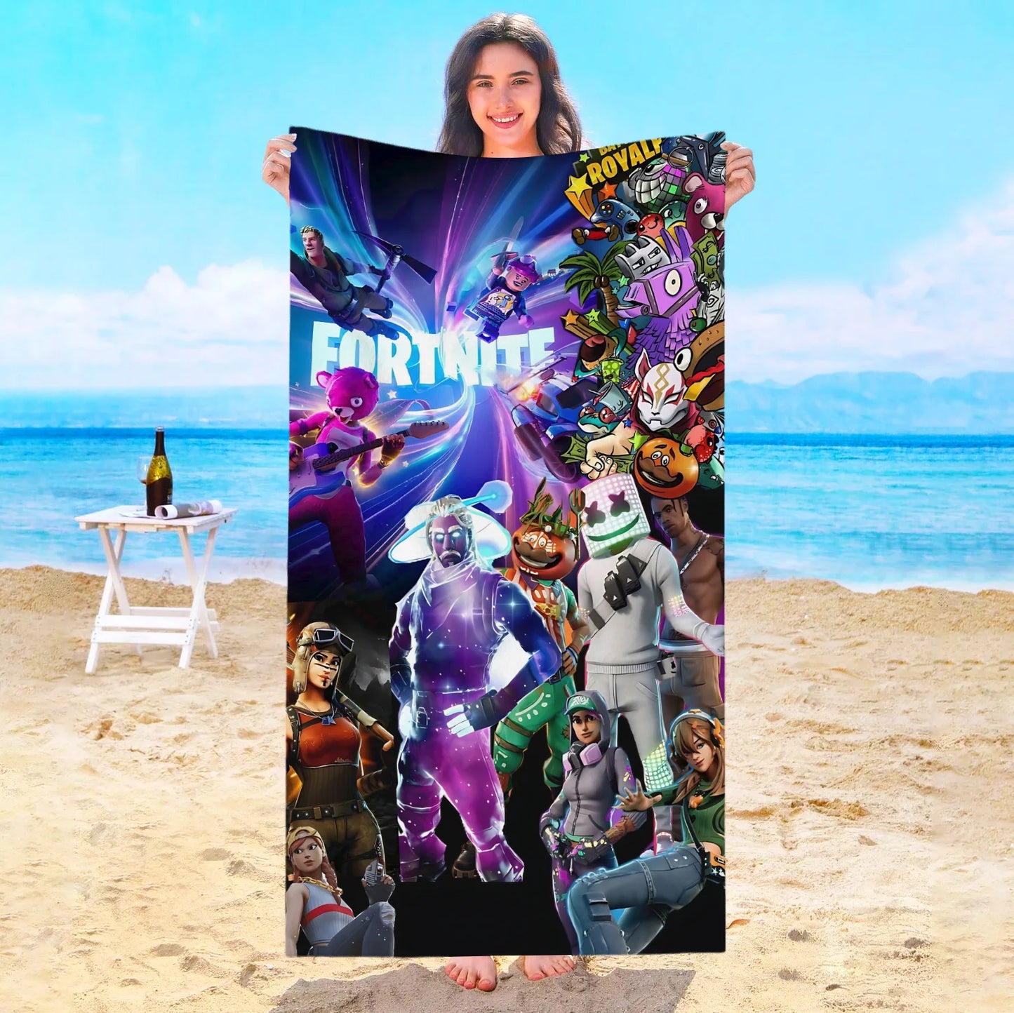 Toalha de Praia Game F-Fortnites em Microfibra para Hotel, Casa de Banho, Sauna, Spa, Praia, Viagem, Piscina, Casa, Banho de Bebé, Ginásio e Duche