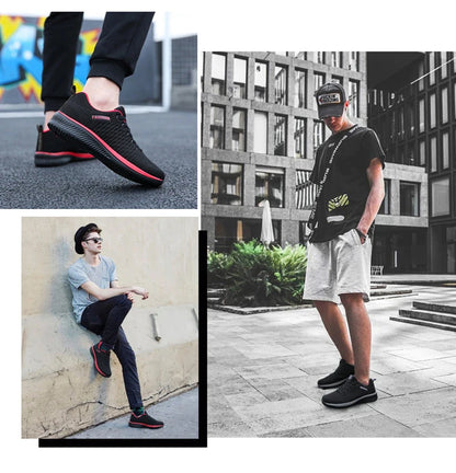 Herr- och dam-sneakers i stickat material, andningsbara sportskor för löpning, promenader och gym