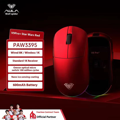 Aula V9 Ultra bezdrátová e-sportovní herní myš, duální 8k, 3 režimy, PAW 3950, 8k, 55g, lehká ergonomická myš, zakázkové příslušenství k PC