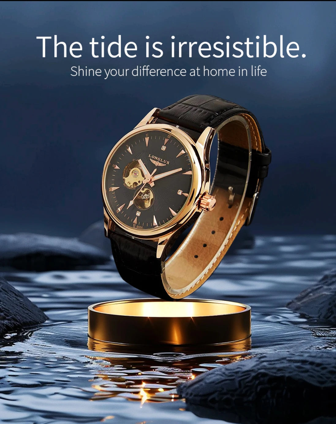 LONGLUX automatic watch elegant style wholesale mechanical wristwatches skeleton rome waterproof  mens watch men gift