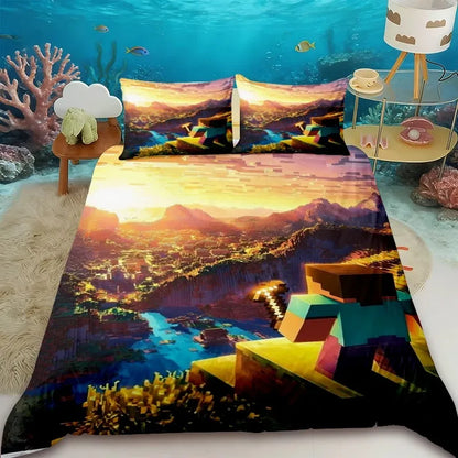 Minecraft 2/3pcs Duvet Cover Cute Cartoon Game Quilt Cover Bedding Set with 1/2 Pillowcase Gifts Bedroom Dormitory