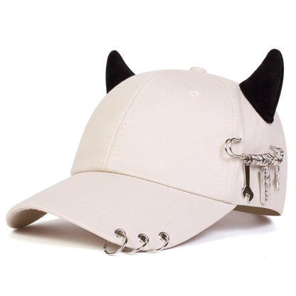 Metal rings, duckbill cap, men's and women's baseball, fashionable hip-hop cap, outdoor street personality