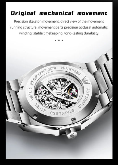 OLEVS Watches Luxury Man High Quality Original Fully Skeleton Automatic Mechanical Watch Stainless Steel Men Watches Gifts Box