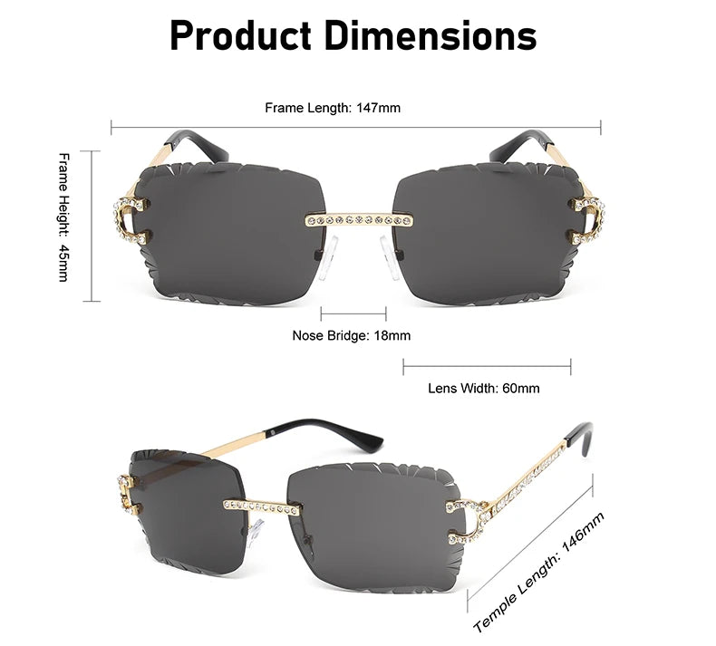 Fashion Rimless Square Sunglasses Vintage Diamond Brand Design Cut Lens Sun Glasses Men Women Metal Frame Luxury Eyewear
