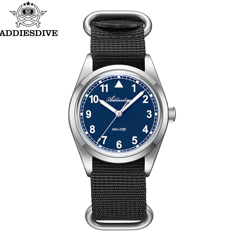 ADDIESDIVE 36mm analoge Herrenuhr mit gewölbtem Spiegelglas, 100m wasserdicht, leuchtend, schlichte Quarzuhr für Herren mit Nylonarmband