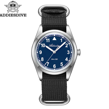 ADDIESDIVE 36mm analoge Herrenuhr mit gewölbtem Spiegelglas, 100m wasserdicht, leuchtend, schlichte Quarzuhr für Herren mit Nylonarmband