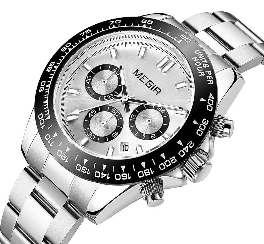 Relógio de homem MEGIR, marca de luxo, relógio desportivo de quartzo, bracelete em aço inoxidável, resistente à água, cronógrafo, relógio de pulso