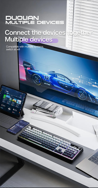 Spanish Wireless Keyboard Russian Spanish Arabic Korean 100% Keyboard Layout With Volume Knob TK100 RGB Light Type C Bluetooth
