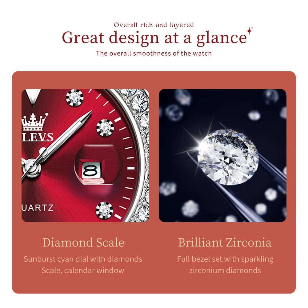 OLEVS 9945 Original Diamond Quartz Watch for Women Luxury Elegant Ladies Watches Stainless Steel Waterproof Women's Wristwatches