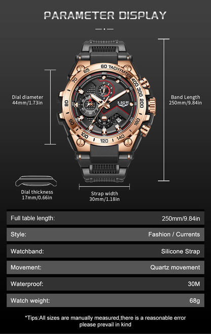 LIGE Luxury Military Watch For Men Waterproof Luminous Silicone Man Watch Quartz High Quality Men's Sports Watches Male Relojs