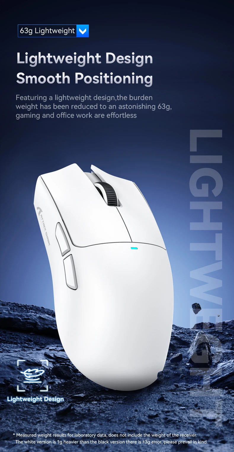 Mouse wireless Attack Shark X11&R1 Tri Mode Bluetooth con base di ricarica RGB, ergonomico e leggero, accessorio per PC gamer