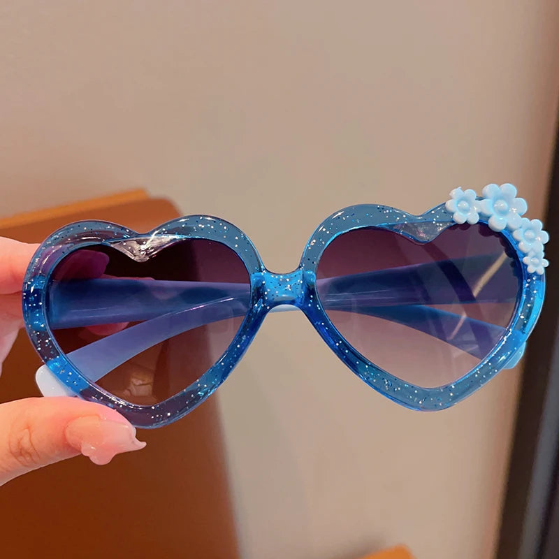 Baby Girls Cute Acrylic Heart Shape Flowers UV400 Sunglasses Children Outdoor Sun Protection Sunglasses Kids Sun Glasses