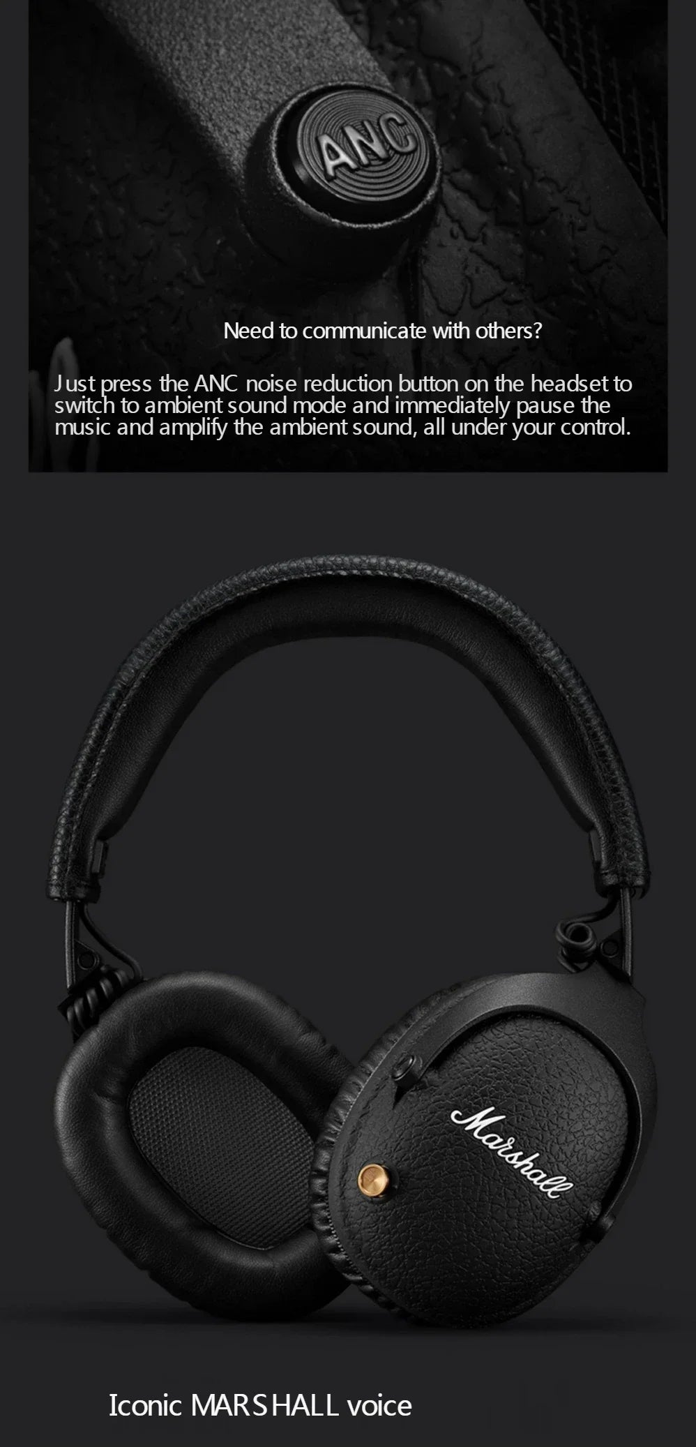 Marshall MONITOR II A.N.C. Cuffie wireless con cancellazione del rumore – Headset Bluetooth premium over-ear con bassi profondi, microfono e audio gaming