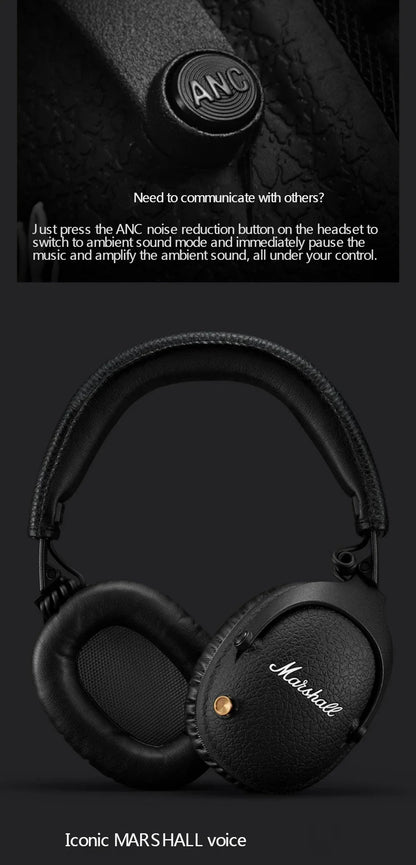 Marshall MONITOR II A.N.C. Cuffie wireless con cancellazione del rumore – Headset Bluetooth premium over-ear con bassi profondi, microfono e audio gaming