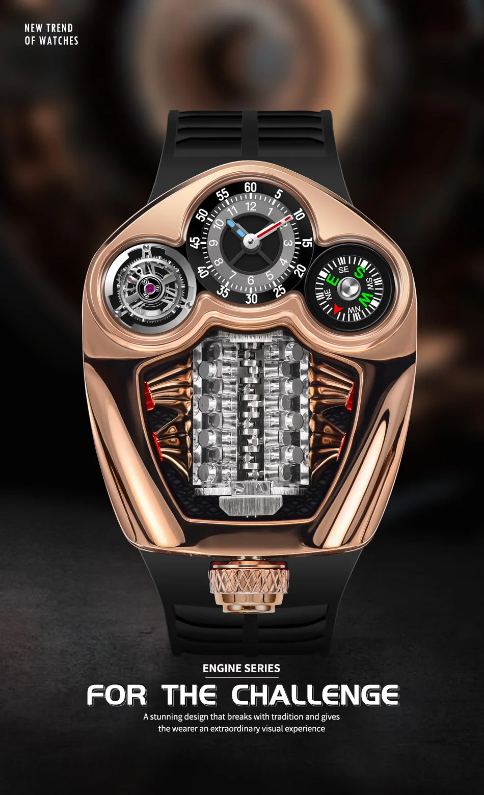 PINDU Design Engine Watches Men Top Brand Luxury Watch Compass Waterproof Quartz Wristwatch Festival Limited Watch + Gift Box