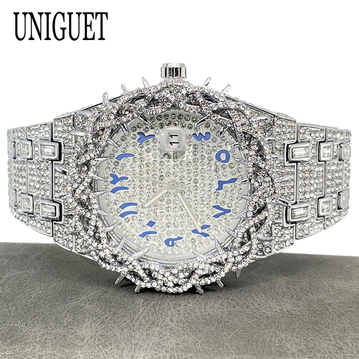 UNIGUET Luxury Full Diamond Watch For Men Fashion Hip Hop Ice Qut Bling Jewelry Quartz Wristwatch For Man Dropshipping