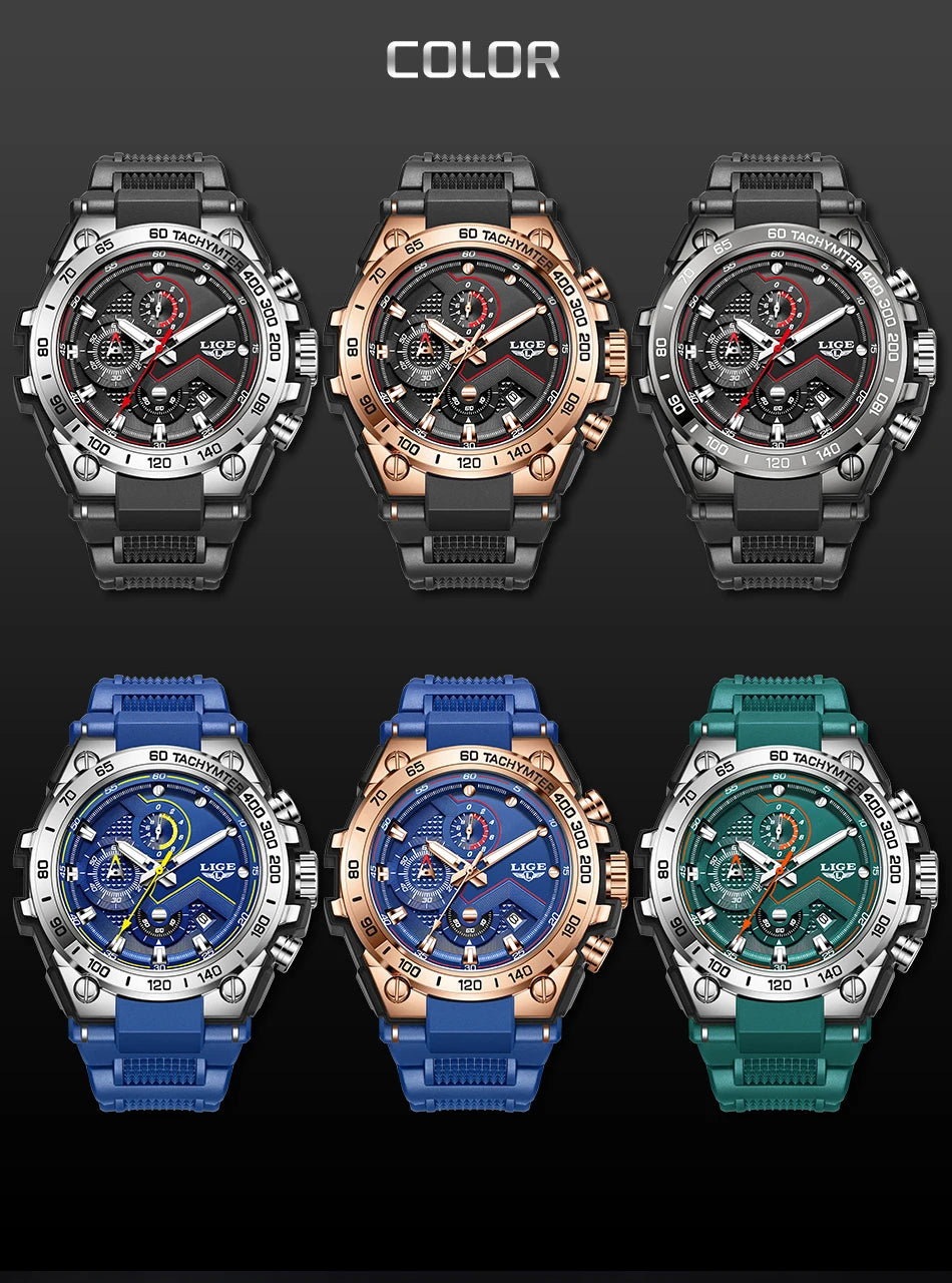 LIGE Luxury Military Watch For Men Waterproof Luminous Silicone Man Watch Quartz High Quality Men's Sports Watches Male Relojs